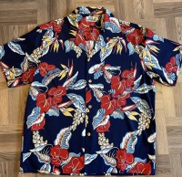 1940s Hawaiian shirt - Navy Anthurium