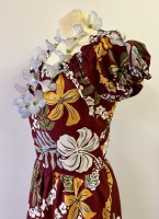 Nani Wahini 1940s peasant dress - Burgundy Lei