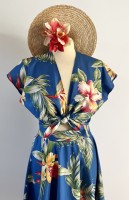 1950s Circle skirt & tie top - blue hibiscus