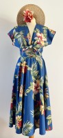 1950s Circle skirt & tie top - blue hibiscus