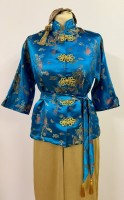 1940s Chinese lounge pyjamas turquoise/gold