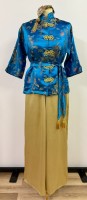 1940s Chinese lounge pyjamas turquoise/gold