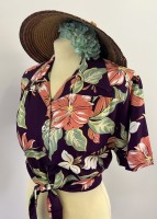 1940s tie blouse -  purple hibiscus