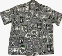 1940s Hawaiian shirt - Tiki Tapa Green