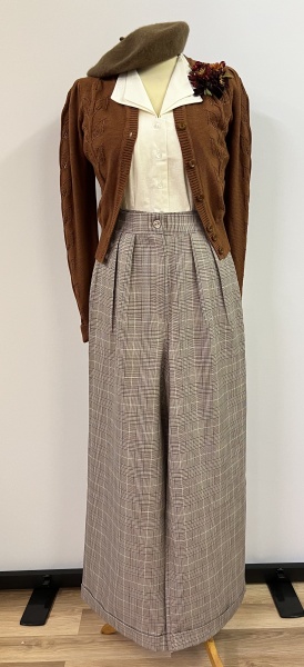 1930s 1940s Ladies Suit Trousers Vintage Style, Beige Brown Checkered Wool  Marlene Trousers 