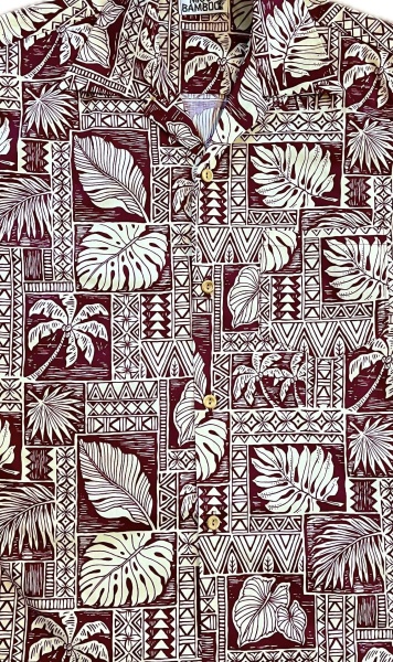 1940s Hawaiian shirt - Tiki Tapa burgundy