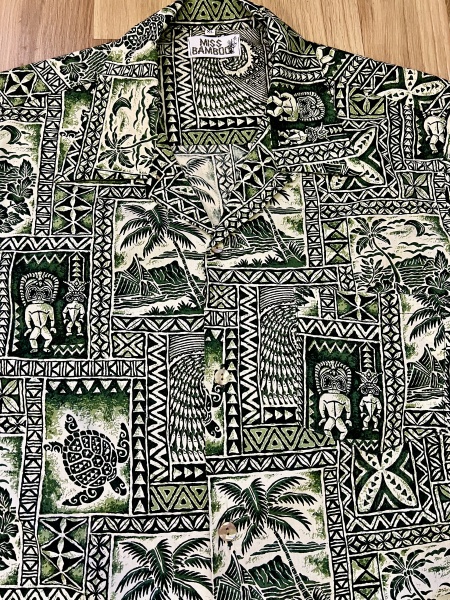 1940s Hawaiian shirt - Tiki Tapa Green